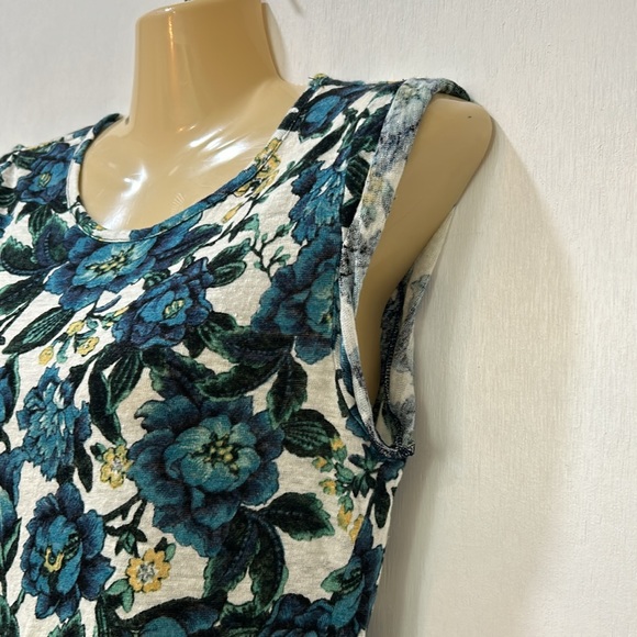 LOFT WOMEN 100% LINEN BLOUSE BLUE FLORAL SLEEVELESS SIZE SMALL - Picture 4 of 10
